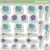 Waterverf Succulenten Aangepaste naamlabels | Scho Sticker (Voorkant)