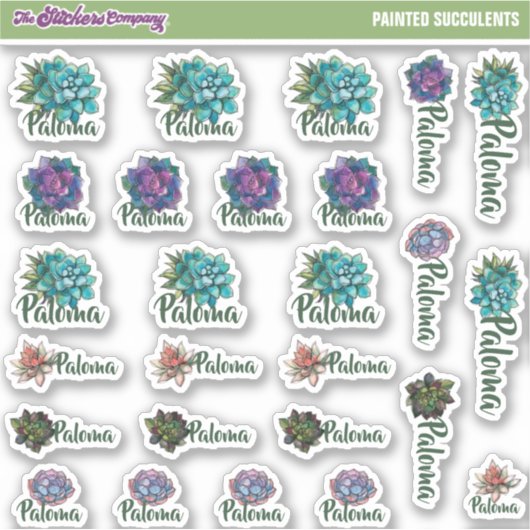 Waterverf Succulenten Aangepaste naamlabels | Scho Sticker (Voorkant)