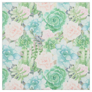 Waterverf Succulenten Aqua, Coral, Mint Green Stof
