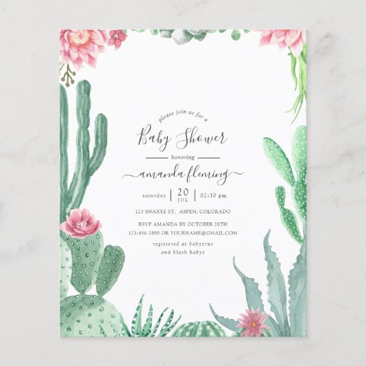 Waterverf Succulenten Baby shower Invitation Flyer (Voorkant)