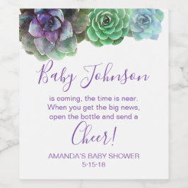 Waterverf Succulenten baby shower wijnlabel Wijn Etiket