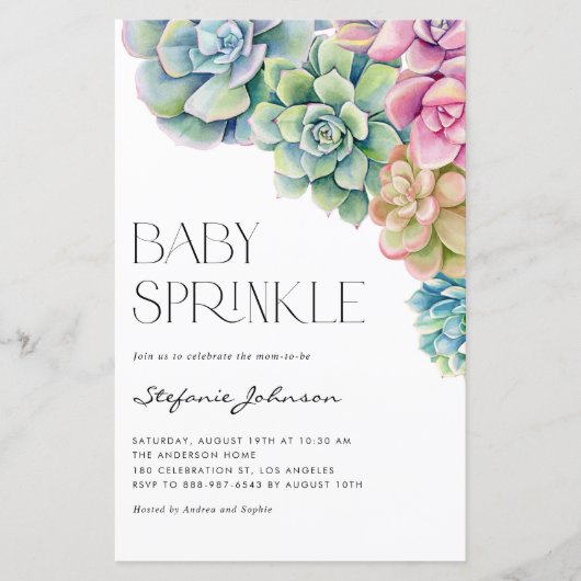 Waterverf Succulenten Baby Sprinkle Invitation (Voorkant)