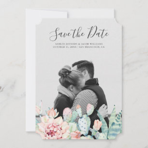 Waterverf succulenten bloemen. Bloemige cactus fot Save The Date