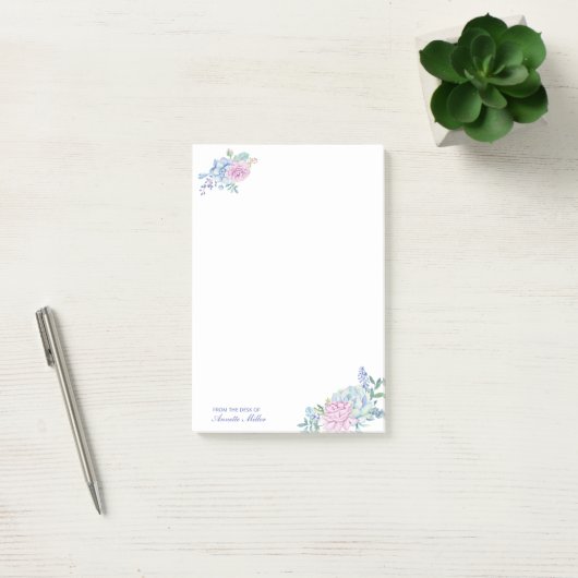 Waterverf Succulenten Bloemen Persoonlijk Post-it® Notes (Kantoor)