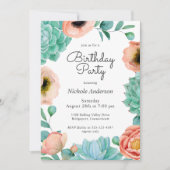 Waterverf Succulenten Bloemen Verjaardagsfeest Kaart (Voorkant)