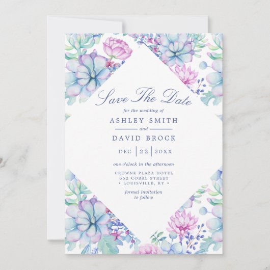 Waterverf Succulenten Bloemige Boho Bewaar De Datu Save The Date (Voorkant)