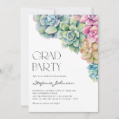 Waterverf Succulenten Boho Afstudeerfeest Kaart (Voorkant)
