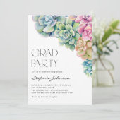 Waterverf Succulenten Boho Afstudeerfeest Kaart (Staand voorkant)