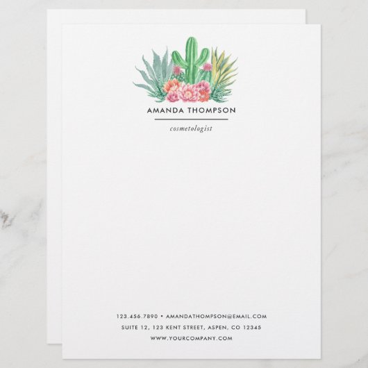 Waterverf Succulenten Briefhoofd (Voorkant / Achterkant)