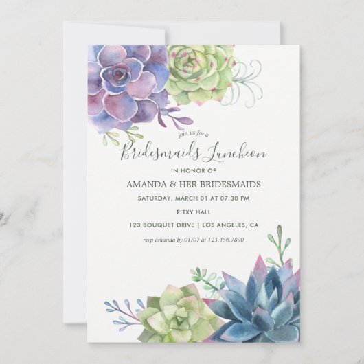 Waterverf Succulenten bruiloft Bridesmaids Luncheo Kaart (Voorkant)
