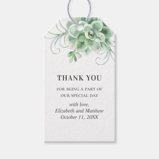 Waterverf succulenten bruiloft. Cactus bedankt Cadeaulabel (Voorkant)