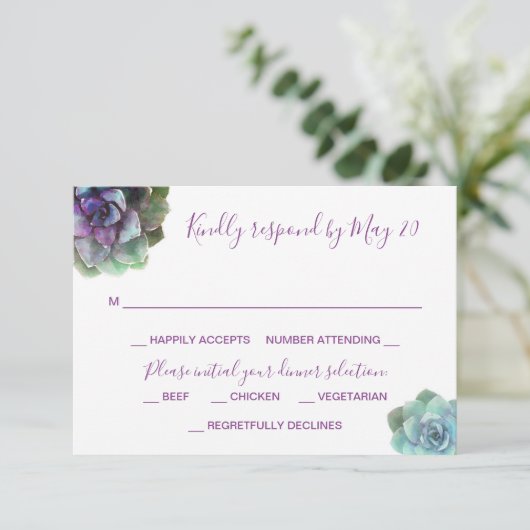 Waterverf Succulenten Bruiloft Uitnodiging RSVP Ka (Staand voorkant)