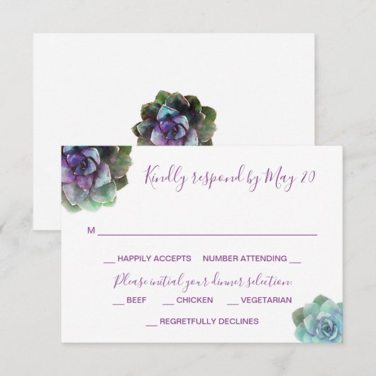 Waterverf Succulenten Bruiloft Uitnodiging RSVP Ka (Voorkant / Achterkant)