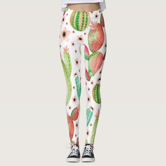 Waterverf succulenten, cactussen naadloos patroon. leggings (Voorkant)