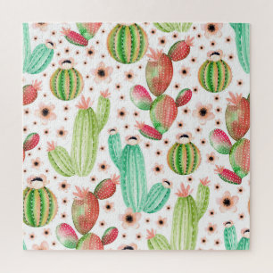Waterverf succulenten, cactussen naadloos patroon. legpuzzel