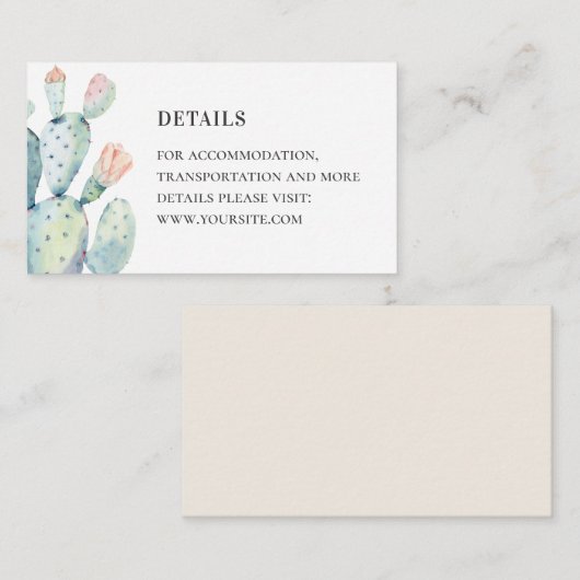Waterverf succulenten details. Trouwcactus Informatiekaartje (Voorkant / Achterkant)