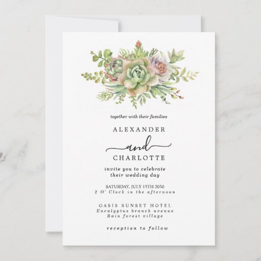 Waterverf Succulenten Elegant Floral Typografie Kaart (Voorkant)
