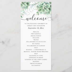 Waterverf succulenten. Floral cactus bruiloft Programmakaart