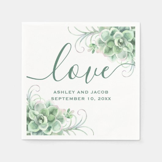 Waterverf succulenten. Floral cactus bruiloft Servet (Voorkant)