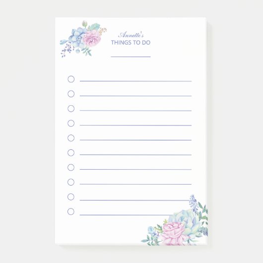 Waterverf succulenten Floral to do lijst Post-it® Notes (Voorkant)