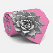 Waterverf Succulenten Grijs op Roze Stropdas (Opgerold)