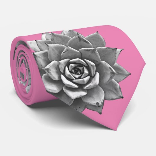 Waterverf Succulenten Grijs op Roze Stropdas (Opgerold)