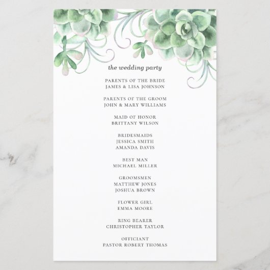 Waterverf succulenten. Grijze cactus bruiloft (Achterkant)