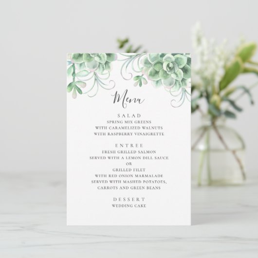 Waterverf succulenten. Grijze cactus bruiloft Menu (Staand voorkant)