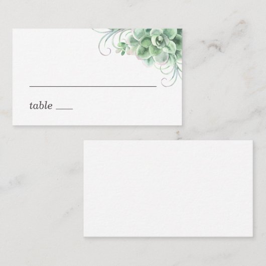 Waterverf succulenten. Grijze cactus bruiloft Plaatskaartje (Voorkant / Achterkant)