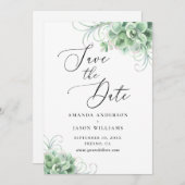 Waterverf succulenten. Groene cactus botanisch Save The Date (Voorkant / Achterkant)