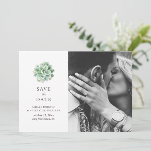 Waterverf succulenten. Groene cactus. Botanisch Save The Date (Staand voorkant)