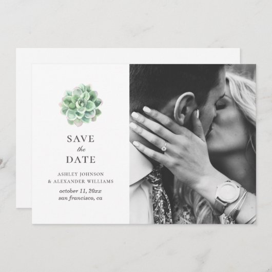 Waterverf succulenten. Groene cactus. Botanisch Save The Date (Voorkant / Achterkant)