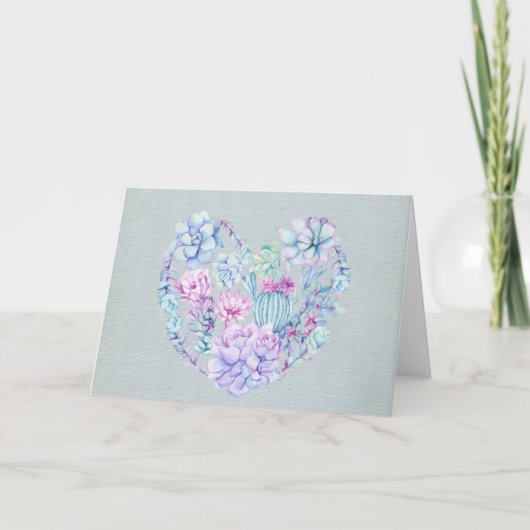 Waterverf Succulenten Hart Wenskaart Kaart (Voorkant)