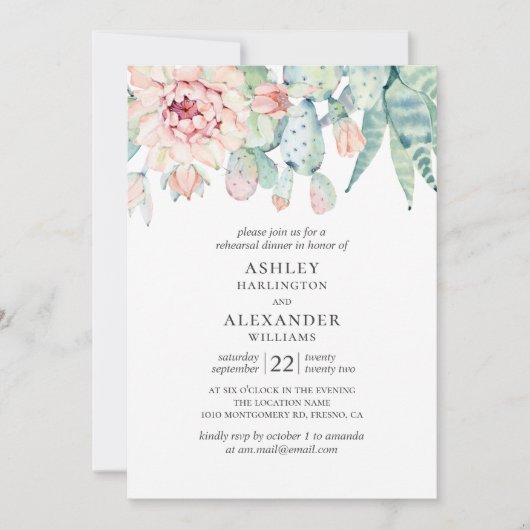 Waterverf succulenten. Het diner van de huwelijksr Kaart (Voorkant)