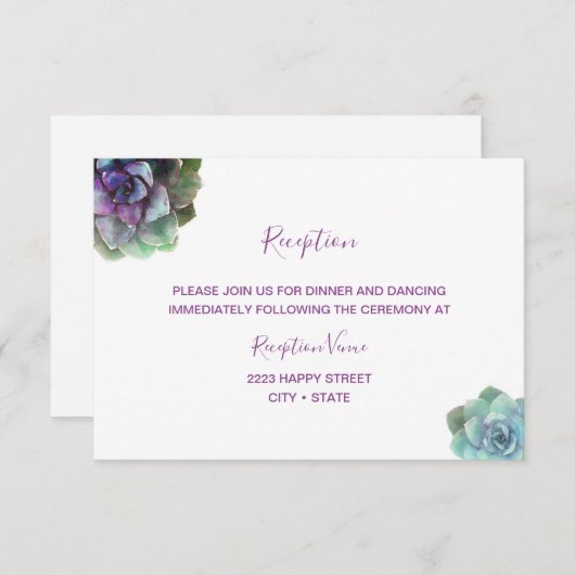 Waterverf Succulenten Huwelijksuitnodiging Ontvang RSVP Kaartje (Voorkant / Achterkant)