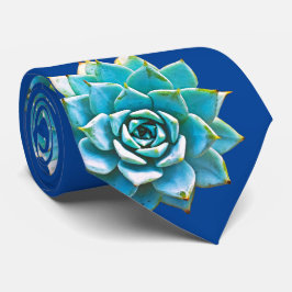 Waterverf Succulenten op blauw Stropdas
