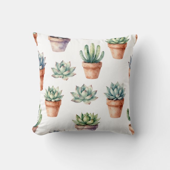 Waterverf Succulenten Patroon Kussen (Voorkant)