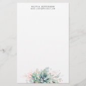 Waterverf Succulenten Roos Goud Groen Elegant Briefpapier (Voorkant)