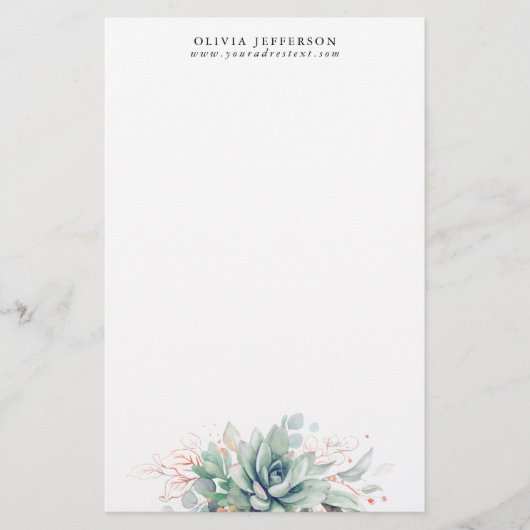 Waterverf Succulenten Roos Goud Groen Elegant Briefpapier (Voorkant)