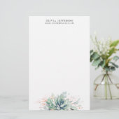 Waterverf Succulenten Roos Goud Groen Elegant Briefpapier (Staand voorkant)