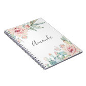 Waterverf succulenten. Roze florale cactus. Cacti Notitieboek (Rechterzijde)