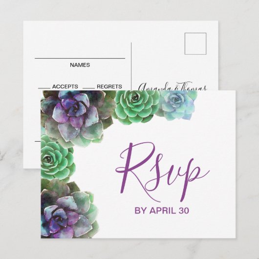 Waterverf Succulenten RSVP Briefkaart (Voorkant / Achterkant)