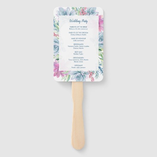 Waterverf Succulenten Trouwceremonie Programma's Handwaaier (Achterkant)