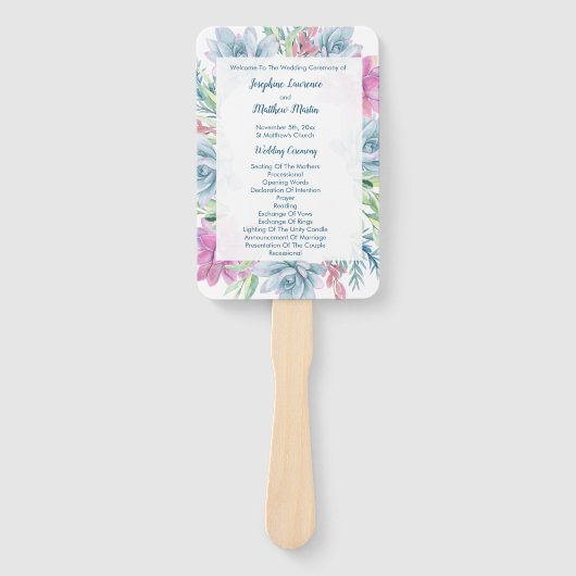 Waterverf Succulenten Trouwceremonie Programma's Handwaaier (Voorkant)