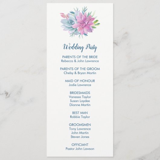 Waterverf Succulenten Trouwprogramma's Programmakaart (Achterkant)