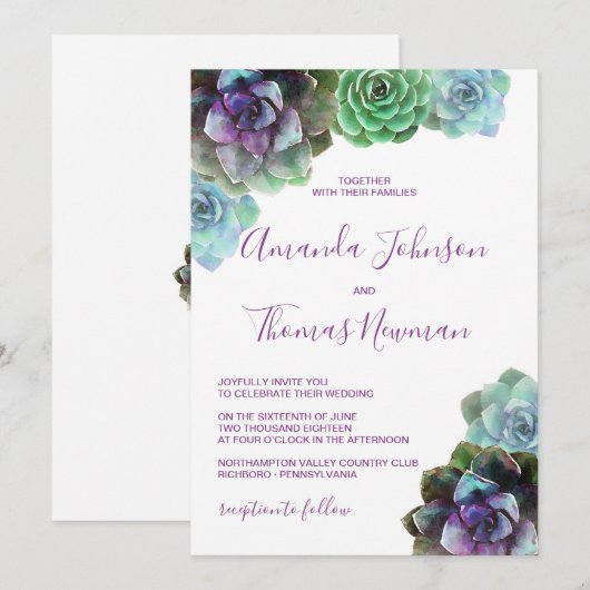 Waterverf Succulenten | Uitnodiging tot weddenscha (Voorkant / Achterkant)