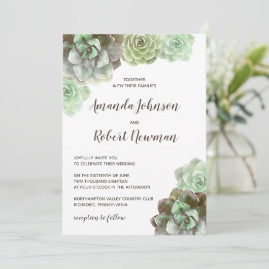 Waterverf Succulenten | Uitnodiging tot weddenscha (Staand voorkant)