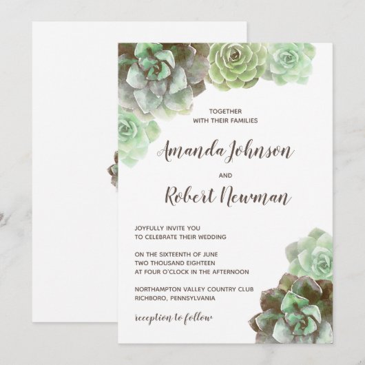 Waterverf Succulenten | Uitnodiging tot weddenscha (Voorkant / Achterkant)