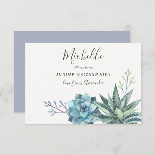 Waterverf Succulenten zijn mijn Junior Bridesmaid Kaart (Voorkant / Achterkant)