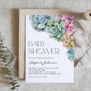 Waterverf Succulenten Zomer Baby shower Kaart